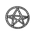 Pentagram symbol. Magic pentacle circle. Mystic and occult symbols. Halloween and esoteric witchcraft. Hand drawn sketch