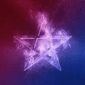 Pentagram symbol Red Blue. Abstract night sky background Royalty Free Stock Photo