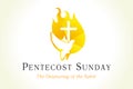 Pentecost sunday banner with dove & cross in flame