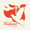 Pentecost Sunday catholic christian holiday Holy day spirit flame dove in fire poster vector banner