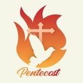 Pentecost Sunday catholic christian holiday Holy spirit celebration flame dove poster background art Royalty Free Stock Photo