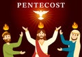 Pentecost Sunday Illustration with Flame and Holy Spirit Dove in Catholics or Christians Religious Culture Holiday Flat Cartoon