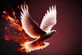 Pentecost Sunday. Pentecost background with flying dove and fire. Generative Ai.