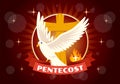 Pentecost Sunday Vector Illustration with Flame and Holy Spirit Dove in Catholics or Christians Religious Culture Holiday