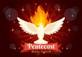 Pentecost Sunday Vector Illustration with Flame and Holy Spirit Dove in Catholics or Christians Religious Culture Holiday