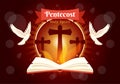 Pentecost Sunday Vector Illustration with Flame and Holy Spirit Dove in Catholics or Christians Religious Culture Holiday