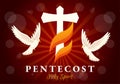 Pentecost Sunday Vector Illustration with Flame and Holy Spirit Dove in Catholics or Christians Religious Culture Holiday