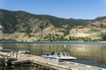 PENTICTON, CANADA - JULY 5, 2020: motor boats near the pier on Skaha Lake British Columbia Royalty Free Stock Photo