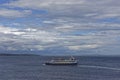 The Pentland Venture, beginning to make way and moving ahead after exiting the small harbour at John OÃ¢â¬â¢Groats.