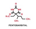 Pentobarbital chemical formula. Pentobarbital chemical molecular structure. Vector illustration