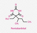 Pentobarbital chemical formula. Pentobarbital structural chemical formula isolated on transparent background.