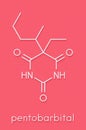 Pentobarbital pentobarbitone barbiturate sedative, chemical structure Skeletal formula.