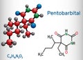 Pentobarbital, pentobarbitone molecule. It is sedative, hypnotic agent. Is used for the treatment of short term insomnia.