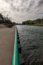 Pentwater, MI - May 20, 2022: Boardwalk on the canal leading to the small town
