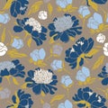 Seamless floral pattern with peonies. Texture with meadow flora for surfaces, paper, wrappers, backgrounds, scrapbooking.