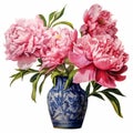 Highly Realistic Pink Flowers In Historical Illustration Style