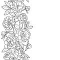 Peonies Seamless Vertical Border