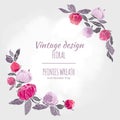 Peonies vector round frame. Royalty Free Stock Photo