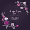 Peonies vector round frame. Royalty Free Stock Photo