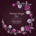 Peonies vector round frame. Royalty Free Stock Photo