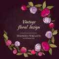 Peonies vector round frame. Royalty Free Stock Photo