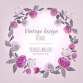 Peonies vector round frame. Royalty Free Stock Photo