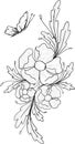 Peony bouquet graphic illustration line art sketch for tattoo