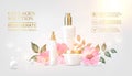 Peony cosmetic label of organic cosmetic and skin care cream. Peonies oil and cream. Moisturizer with Vitamins and