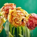 Peony or Finola Double Tulip on Green Background