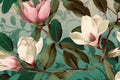 pattern watercolor wallpaper magnolia flower floral peony decoration seamless leaf background. Generative AI. Royalty Free Stock Photo