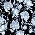 Peony flower seamless pattern drawing. Royalty Free Stock Photo