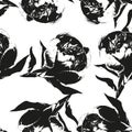 Peony flower silhouette seamless pattern Royalty Free Stock Photo