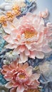 colorful Peony flowers on blue floral textured background