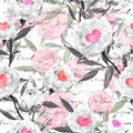 Peony flowers, hearts. Seamless floral pattern for Valentine day, wedding Royalty Free Stock Photo