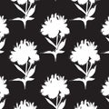 Peony flowers with leaves black white decoration Minimal repetition design. Blossom template. Nature background.