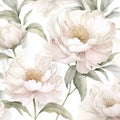 Peony flowers. Seamless pattern. Delicate and minimalist peony flowers.