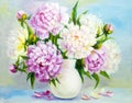 Peony flowers in a white vase Royalty Free Stock Photo