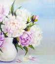 Peony flowers in a white vase Royalty Free Stock Photo