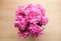 The peony or paeony pink flowers in the vase top view. Paeonia \