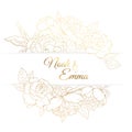 Peony rose flowers frame golden wedding invitation Royalty Free Stock Photo