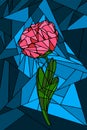 Peony tulip on a geometric background. In stained glass design.