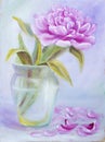 Peony in vase, oil painting Royalty Free Stock Photo