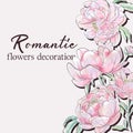 Peony wedding illustration. Pink floral design for cosmetics, perfume, beauty care products. Can be used as greeting card, wedding