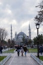 Peoople walking at the Sultanahmet Square. View of the Sultanahmet Square, Istanbul, Turkey.