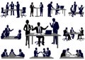 Set Of Businesspeople Vector Silhouettes In Action.