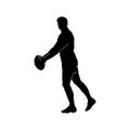 Silhouette of a male rugby plater with a ball. Silhouette of rugby man athlete in sport action.