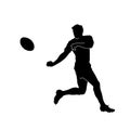 Silhouette of a male rugby plater with a ball. Silhouette of rugby man athlete in sport action.