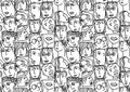 People abstract faces avatars characters black and white seamless pattern