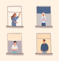 People activity in apartment vector illustration concept, neighbour interact each other