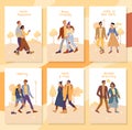 People activity in autumn park motivation card set